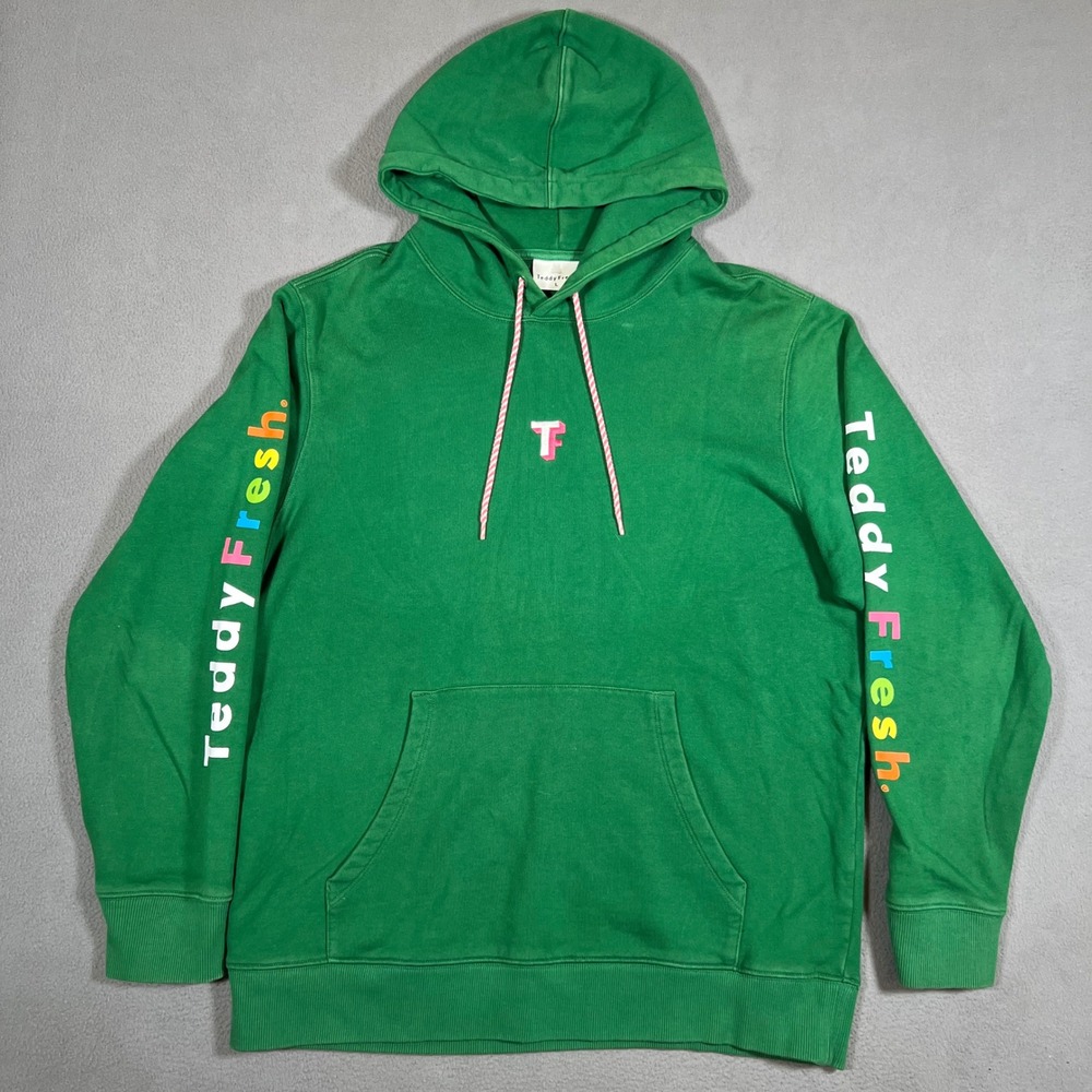 Teddy Fresh Hoodie Mens‎ Large Green Pullover Sweatshirt Spell Out Logo